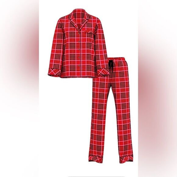 Victoria Secret Flannel‎ Long Pajama Set Lipstick Lovely Plaid Small NWT - Picture 4 of 7